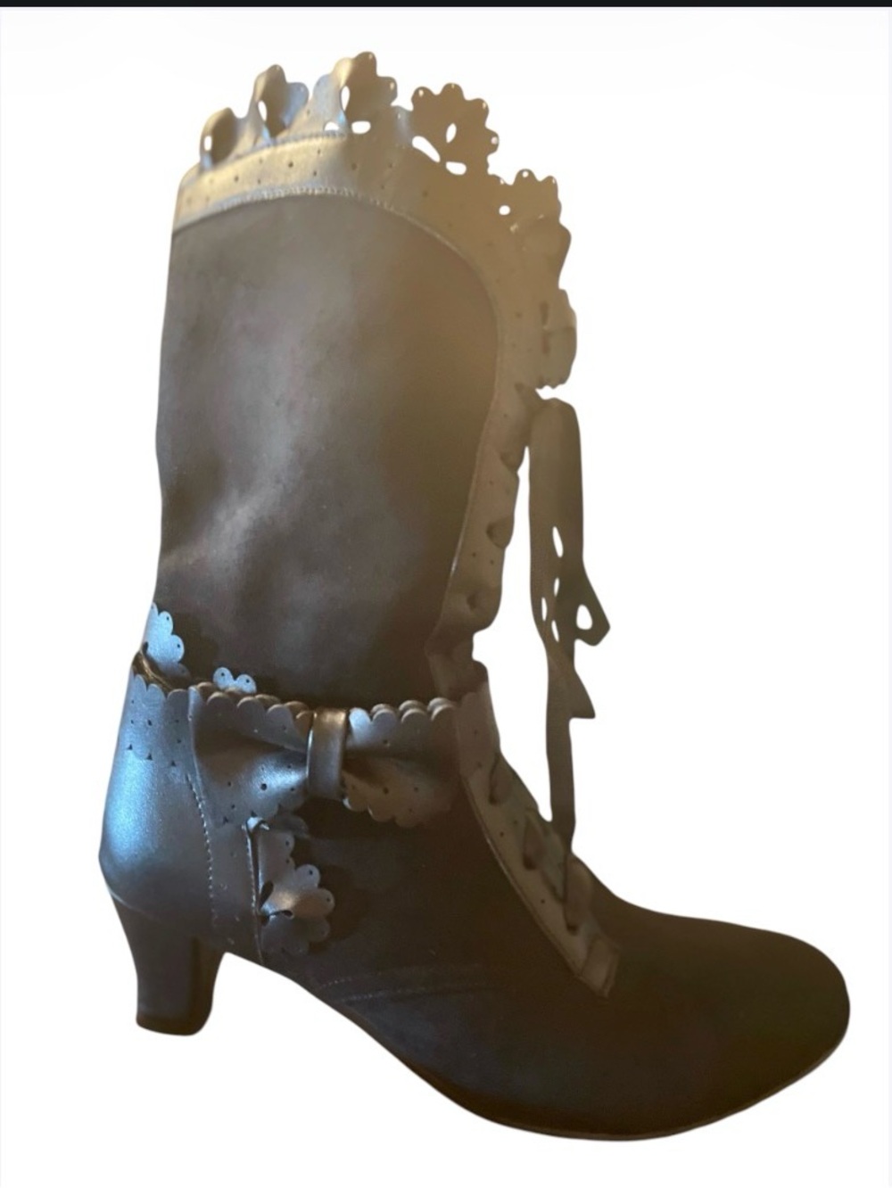 Decorative Lace-Up Women's Ankle Boot - Black